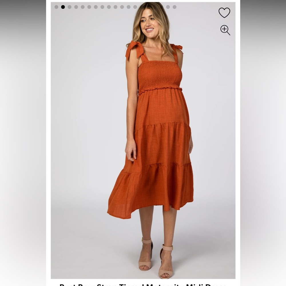 Pinkblush Rust Orange Tiered Midi Dress with Smocked Bodice